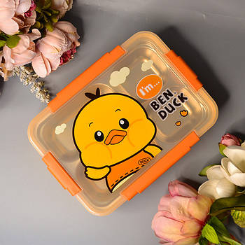 Дитячий ланч-бокс герметичний прямокутний з роздільником та приборами “Duck”