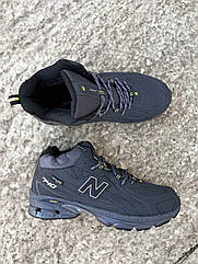 Чоловічі кросівки зима з хутром New Balance 740 шкіра/водовідштовхувальна тканина темно-сірі р. 43