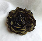 Брошка квітка із зеленої тканини ручної роботи "Роза Террі", фото 2