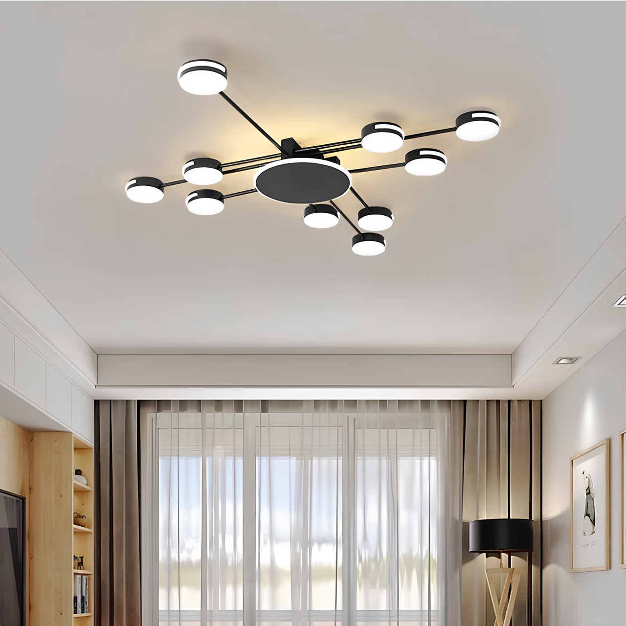 Люстра LED Супутник чорний 150 Вт для кімнати 25 м² 8673-10BK