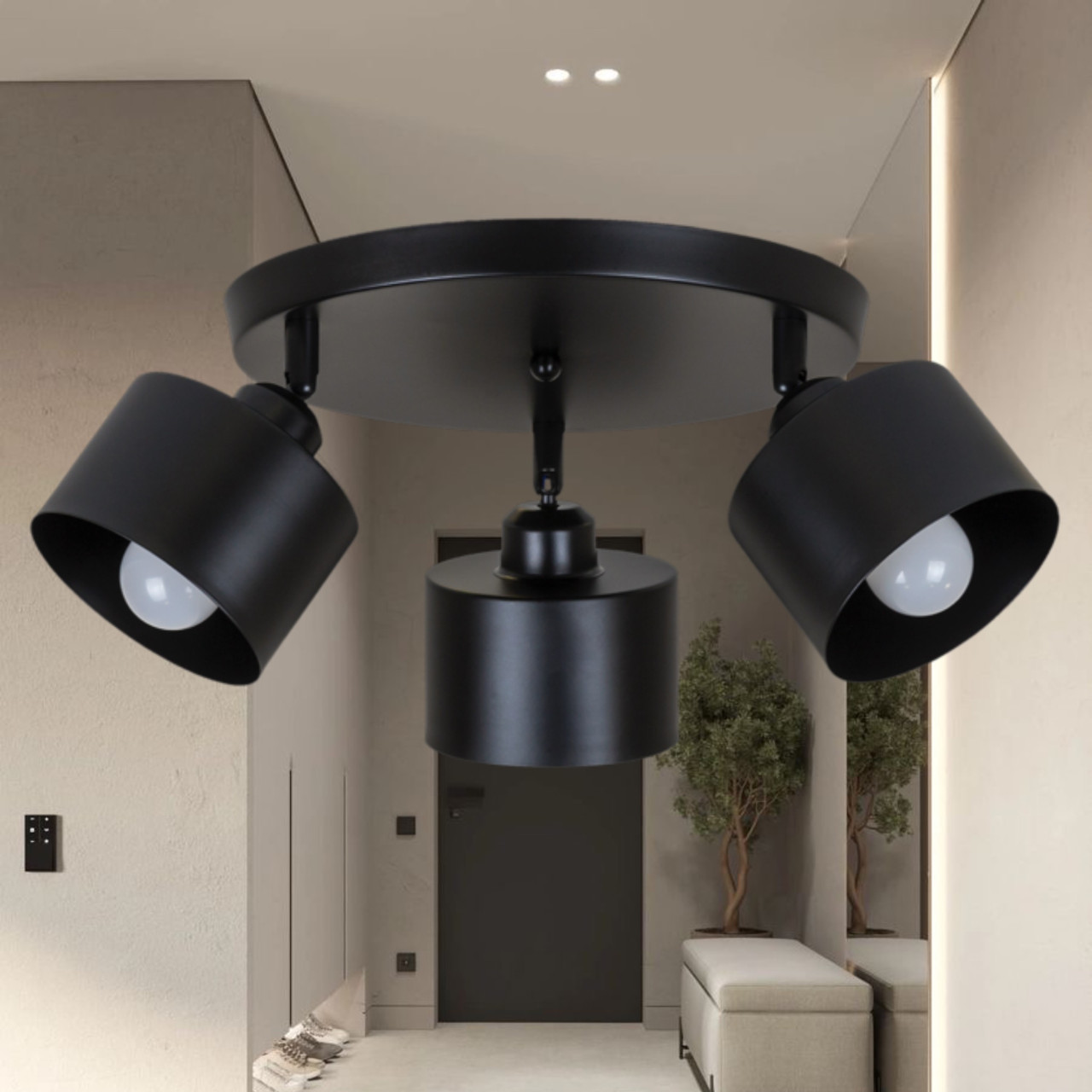 Стельова люсттра з 3 плафонами в стилі лофт "Loft Trio Light" (52-X187F2-3 BK (300))