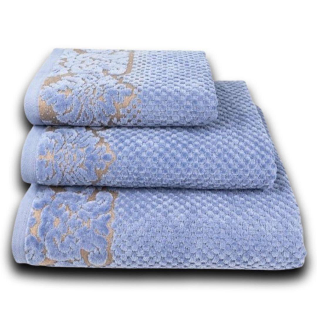 Комплект махрових рушників велюр дамаск 40х70, 50х90, 70х140 (Синій), фото 1