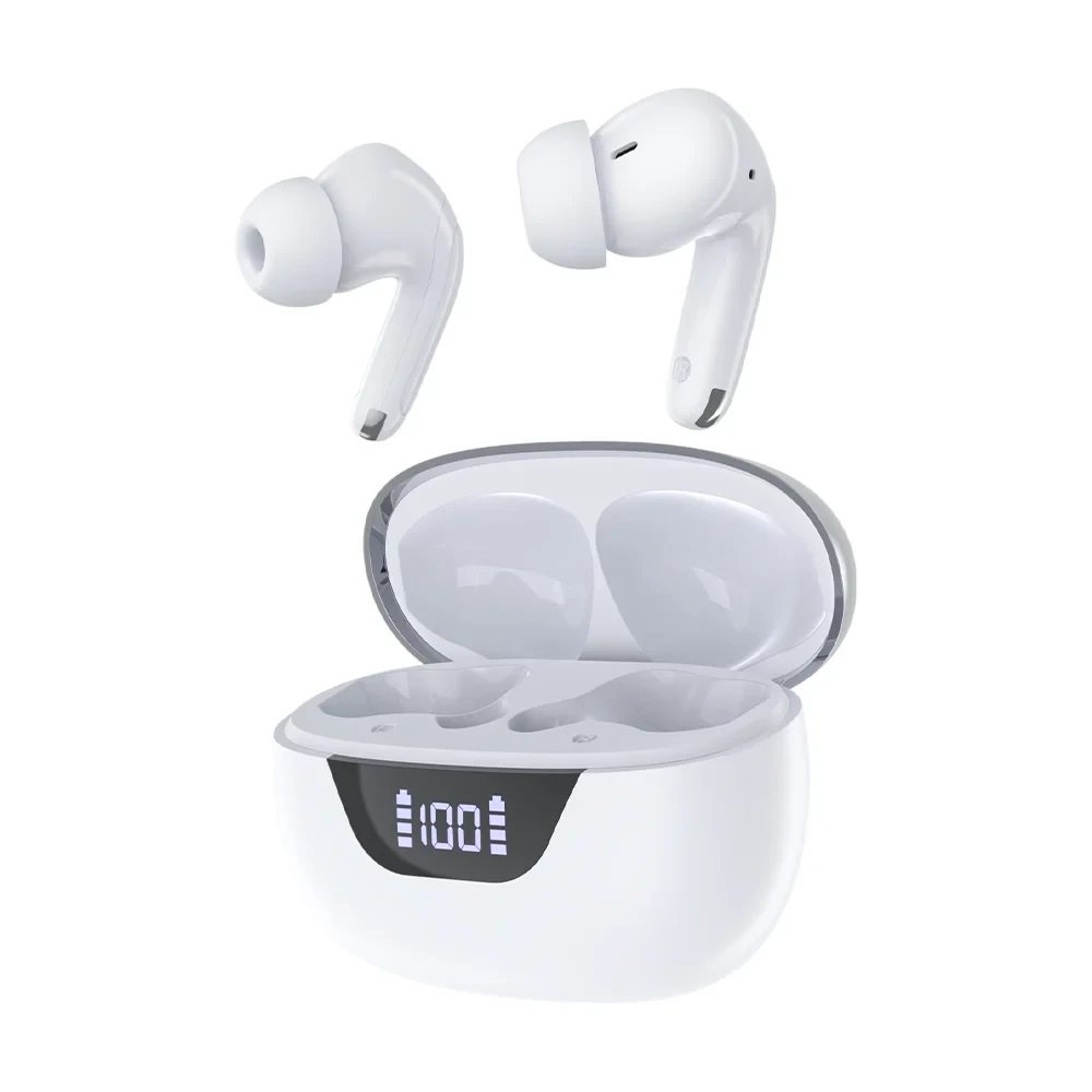 Бездротові навушники Choetech BH-T60 White TWS, Bluetooth 5.3, ANC+ENC, LED-дисплей (43-00135)