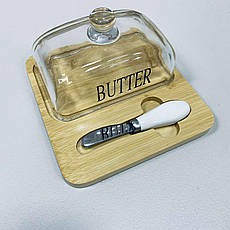 Маслянка скляна на бамбуковій підставці з ножем "Butter" A-Plus 7345, фото 4