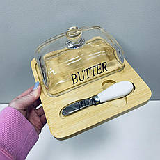 Маслянка скляна на бамбуковій підставці з ножем "Butter" A-Plus 7345, фото 5