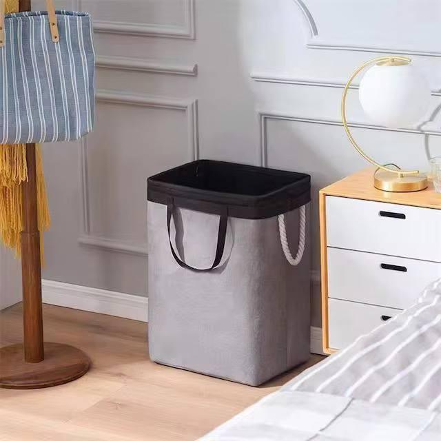 Контейнер складаний для білизни, зі знімним мішком-сіткою, з ручками, сірий, фото 1