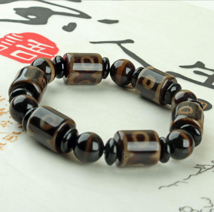 Браслет ДЗІ 3 очі шість коричневих намистин