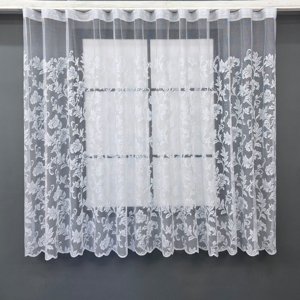 Готова (3х1,3м.) коротка тюль жакард. Колір білий. Код 1525т 42-0607 5069287
