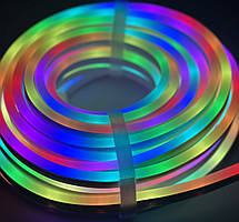 RGB стрічка з пультом неонова 5В від USB 5Вт/м 30 д.м. 39x39 IP65 вулична, бобіна 5м