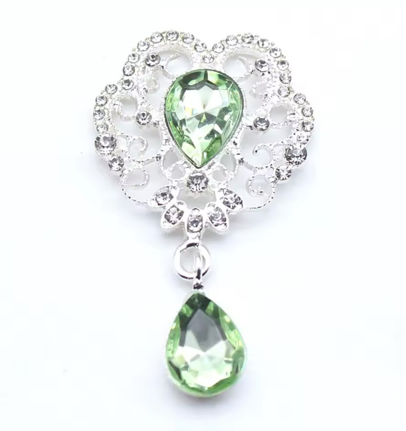 Стразовий декор з крапелькою, розмір 29*53 мм, основа срібло, камень-світло-зелений, арт 015239, 1 шт, Світло-зелений, фото 1