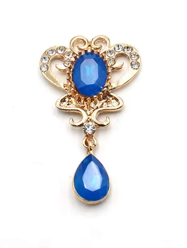 Стразовий декор, розмір 29*51 мм, основа золото, колір каменю-синій, арт 015277, 1 шт, Синій, фото 1