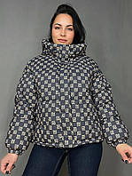Куртка жіноча оверсайз демісезонна HAIZIYUAN 192 з капюшоном візерунок літери m графіт, графіт, L