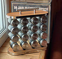 Набір для зберігання сипких спецій 16 шт баночок спецівниць, Скляні ємності спецувальники для приправ на підставці 16в1 на стіл