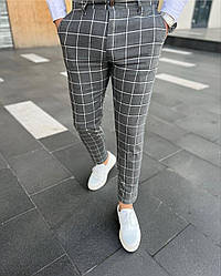 Брюки чоловічі класичні сірі в клітку | Штани чоловічі весняні осінні Чол-12