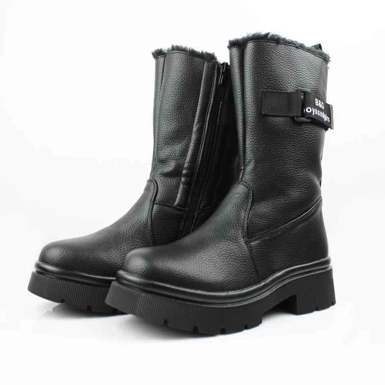 Високі дитячі зимові черевики утеплені хутром з екошкіри на блискавці