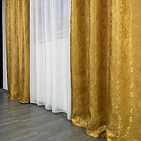 Штори жакардові "пісок" золотисті з білим шифоновим тюлем ALBO (SHTN-C33-9), фото 5