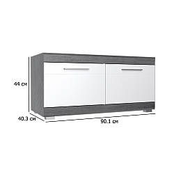 Низька тумба для взуття Флорес 90.1 см фігурна і білий глянець дводверна в стилі мінімалізм