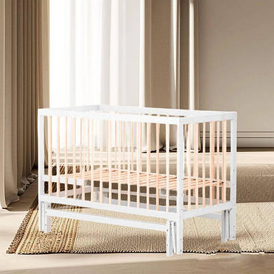 Дитяче ліжечко для новонародженого Колиска з висувною паличкою відкидним бортиком колір сірий натуральний