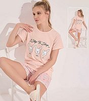 Піжама жіноча з шортами Muka принт Зайці
