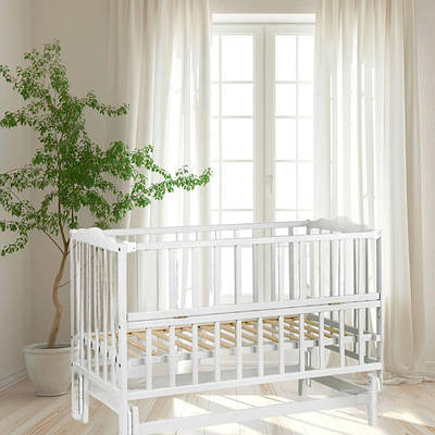 Сіре дитяче ліжечко гойдалка хлопчикові дівчинці Шарнірна люлька колиска Відкидний бортик 3 рівні висоти Бук