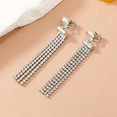 Кліпси жіночі без проколювання сережки довгі у стразах красиві К5156