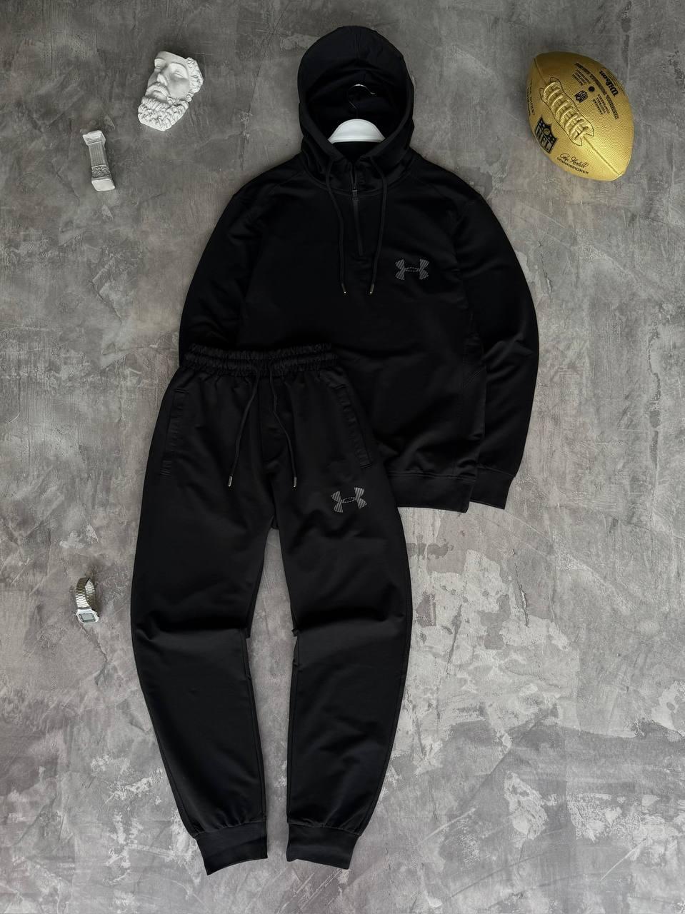 Чоловічий спортивний костюм Under Armour чорний осінній весняний Комплект Андер Армор з капюшоном