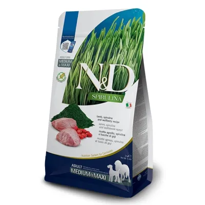 Сухий корм для собак середніх та великих порід Farmina (Фарміна) N&D Spirulina Medium & Maxi ягня, спіруліна та ягоди годжі 7 кг