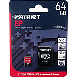 MicroSDXC (UHS-1 U3) Patriot EP Series 64Gb class 10 V30 (R-100MB/s, W-80MB/s) (adapter SD) (PEF64GEP31MCX), фото 3