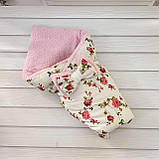 Комплект Тедді конверт + комбінезон для новонароджених, рожевий з принтом квіти, фото 3