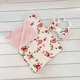 Комплект Тедді конверт + комбінезон для новонароджених, рожевий з принтом квіти, фото 4