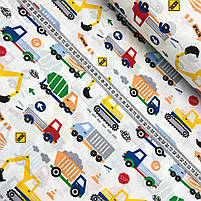 Турецька бавовняна тканина ранфорс "Будівельна техніка жовта, зелена, червона" 240 см, фото 3