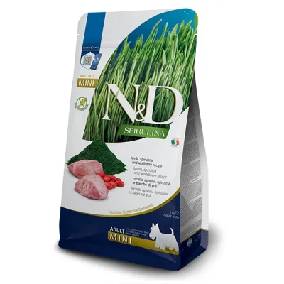 Сухий корм для собак міні порід Farmina (Фарміна) N&D Spirulina Mini з ягням, спіруліною та ягодами годжі 2 кг