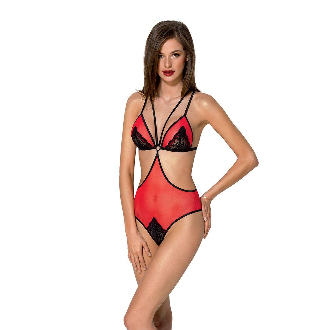 Напівпрозоре боді з мереживом Passion PEONIA BODY XXL/XXXL red, фото 1