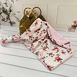 Зимовий хутряний конверт Тедді на бавовняній підкладці для новонароджених, рожевий з принтом, фото 4