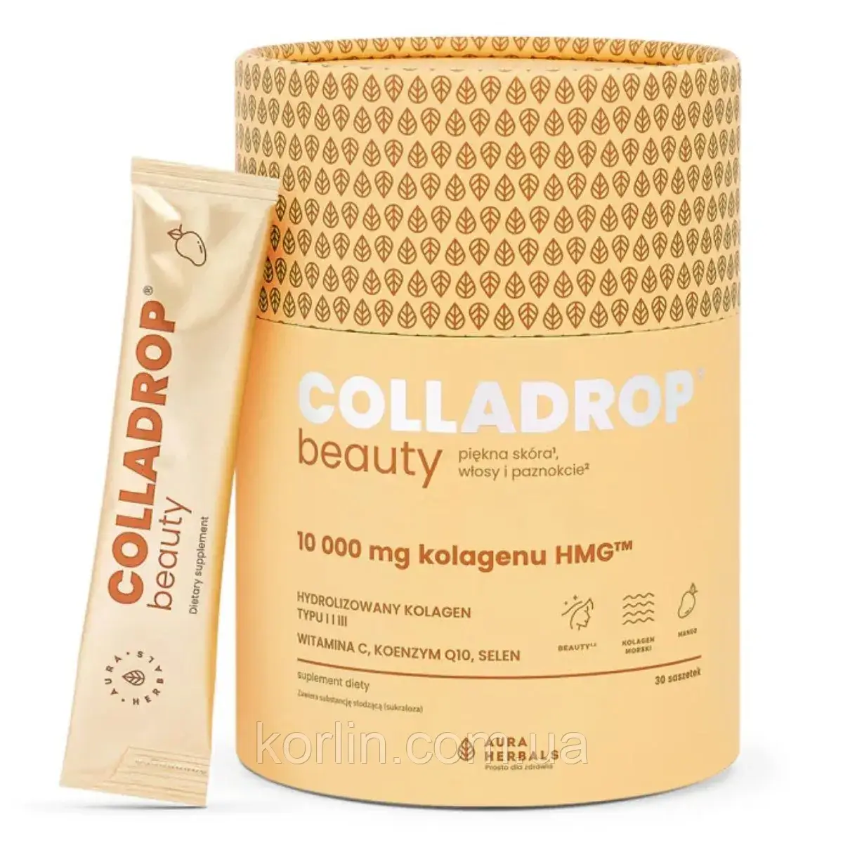 Колаген Морський 10000 мг 30 саше Aura Herbals Colladrop Beauty Collagen HMG 10000 mg смак Манго