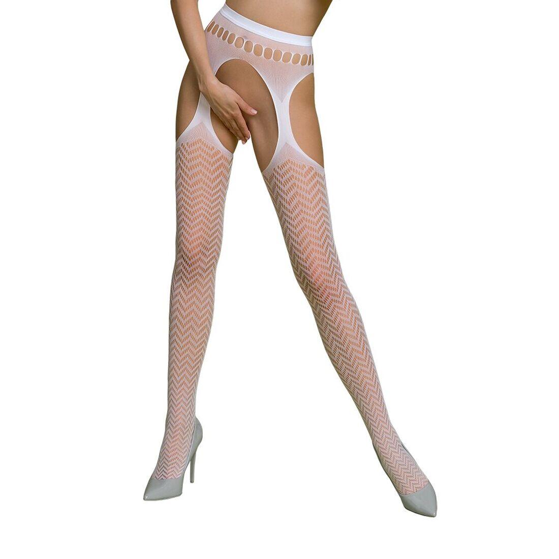 Еротичні колготки-бодістокінг Passion ECO S002 white, з доступом, геометричне плетіння, фото 1