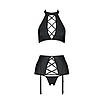 Комплект з імітацією шнурівки Nancy Set black 4XL/5XL — Passion топ, трусики та пояс для панчіх KW, фото 3