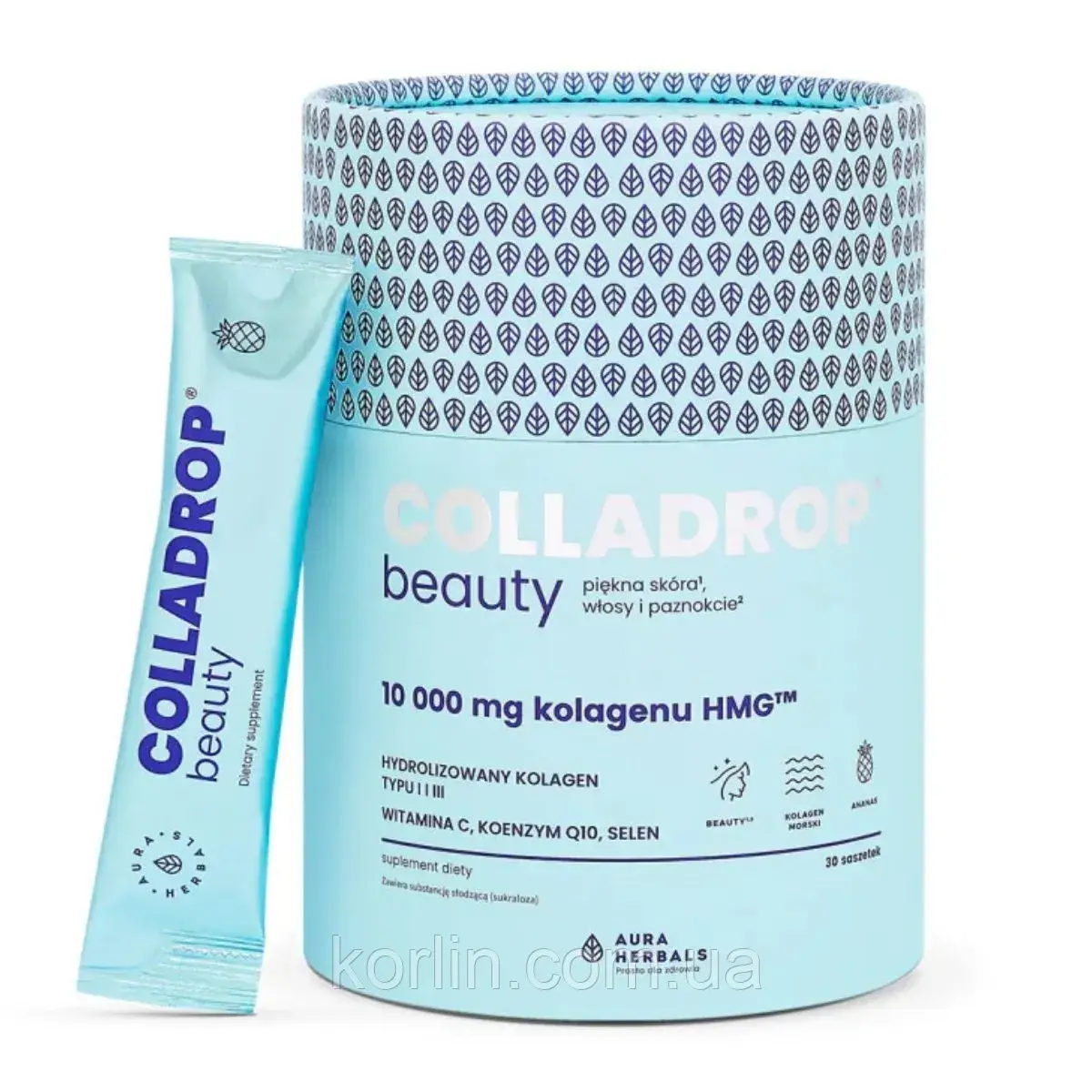 Колаген Морський 10000 мг 30 саше Aura Herbals Colladrop Beauty Collagen HMG 10000 mg смак Ананаса