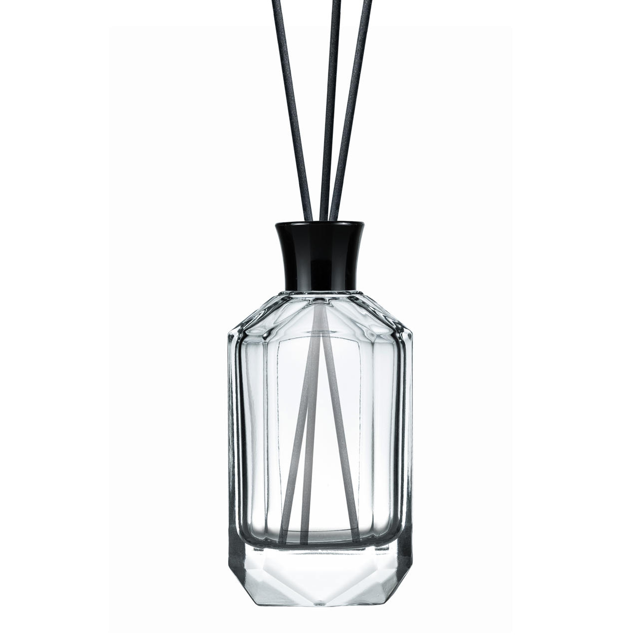 Прозорий скляний флакон для аромадифузору 100 мл "Burj" з чорною кришкою (флакон+кришка+пробка), фото 1