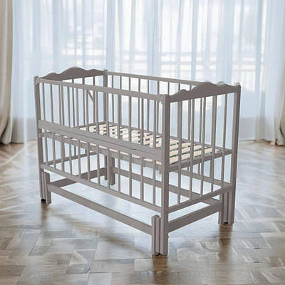 Ліжечко для дитини від народження з натурального дерева маятниковий механізм відкидний бортик бук сірого кольору