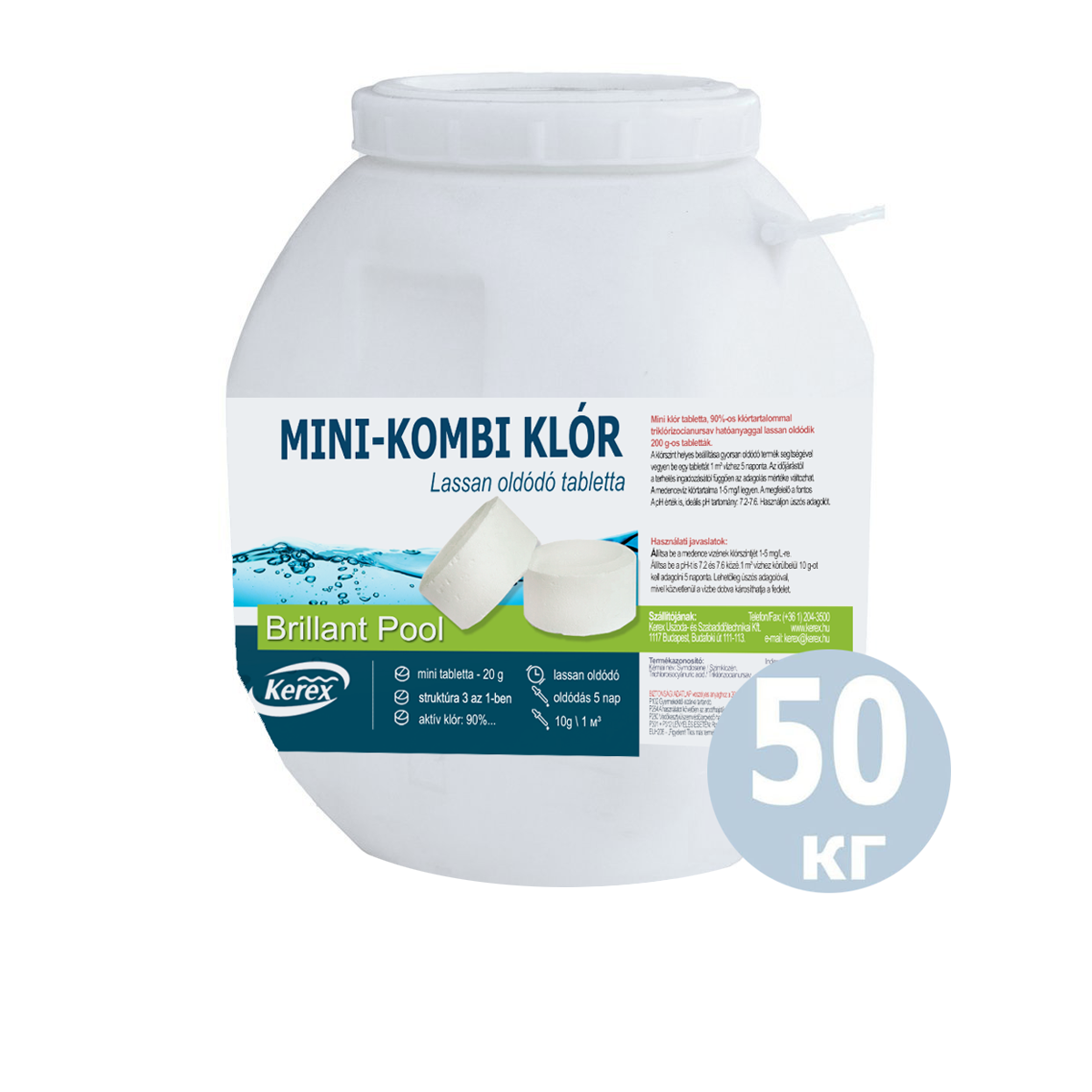 Таблетки для басейну MINI «Комбі хлор 3 в 1»Kerex 80007, 50 кг (Угорщина). Препарат для очищення від слизу