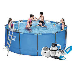 Каркасний басейн Bestway 15427-10, 366 х 133 см (7 г/год, 7 900 л/год, драбина, тент, підстилка, набір для