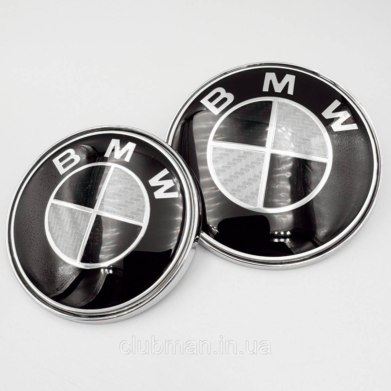 Комплект емблем карбон BMW (БМВ) 82 та 74 мм E46 E90 E65 E66 E70 на капот та багажник - комплект 2 штуки