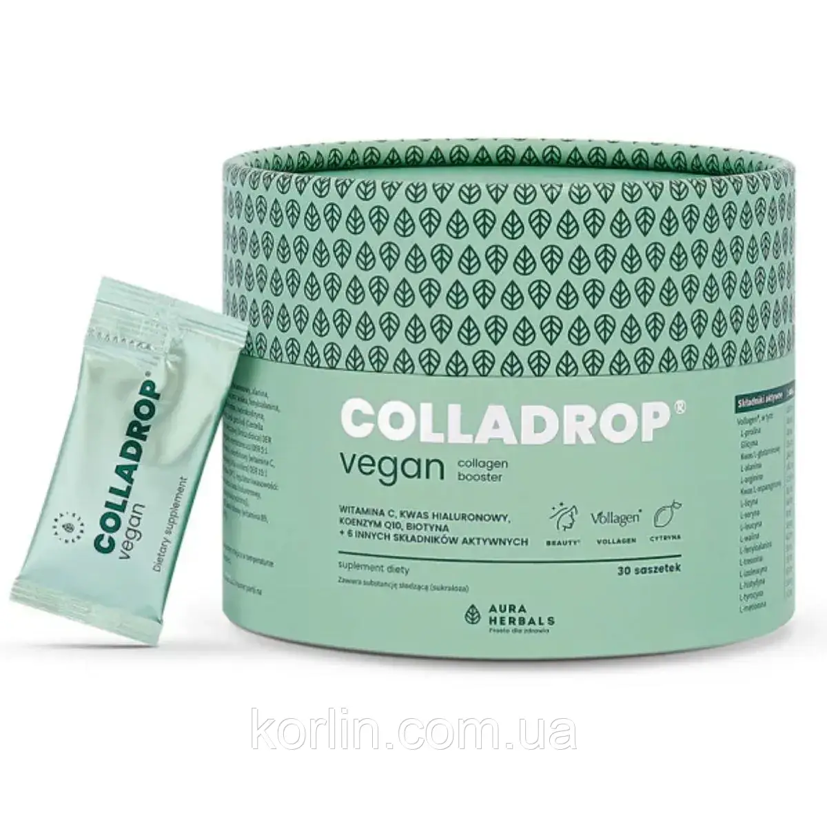 Колаген Волаген 2000 мг 30 саше Aura Herbals Colladrop Vegan Collagen Booster Vollagen 2000 mg смак Лимона