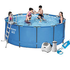 Каркасний басейн Bestway 15427-7, 366 х 133 см (4 г/год, 3785 л/год, драбина, тент, підстилка, набір для