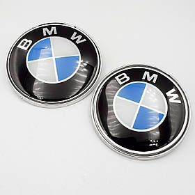 Комплект емблеми BMW (БМВ) 2х82 мм значок E53 E60 E36 E34 E90 E70 на капот та багажник - комплект 2 штуки
