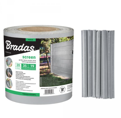 Стрічка для паркану 19 см x 35 м, 450 г/м², світло-сіра, Bradas