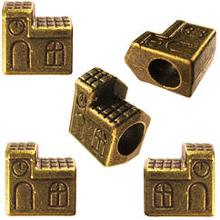Набір 5 шт Намистини 11 мм Шарм Будинок, Метал, Колір Бронза, Отвір 5 мм, Шарми на Паракорд, Фурнітура Біжутерію