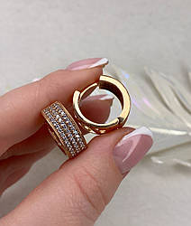 Срібні сережки з доріжками з білих фіанітів та позолотою "Акварель"