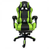 Ігрове крісло з підголівником, поперековою подушкою та підставкою для ніг KO24ZIE (зелене з чорним), фото 2